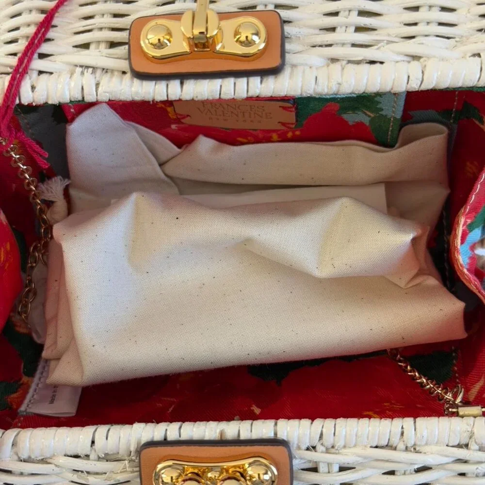 Frances Valentine White Wicker Clutch with Gold Hardware